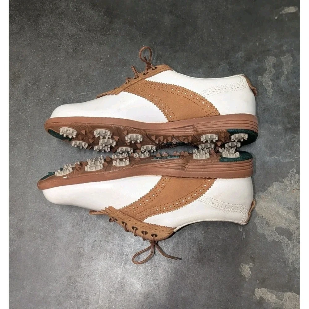 Vintage 90s Golf Shoes White Tan Leather Fringe Kiltie Etonic 7N 1997